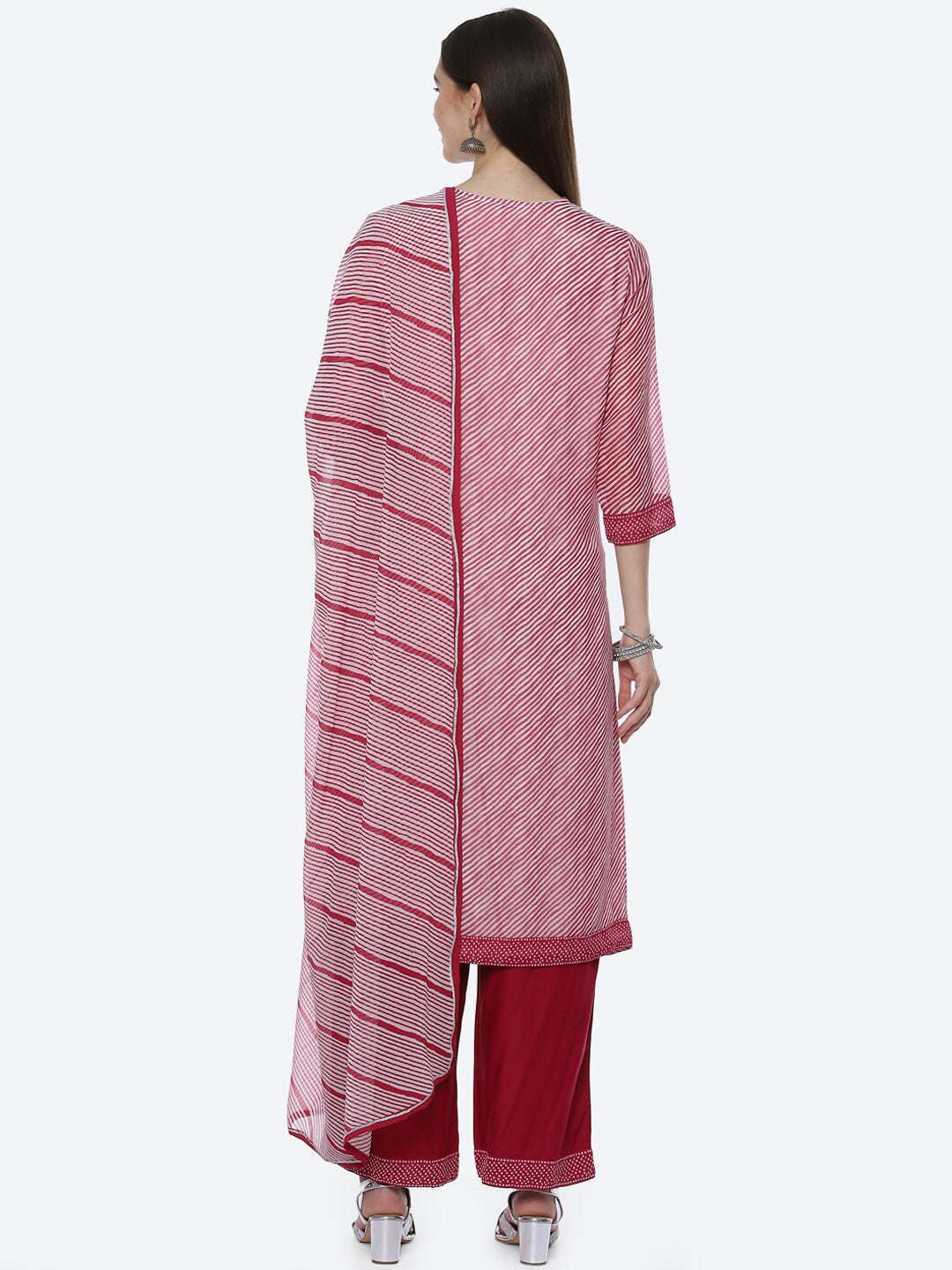 Biba Women Pink Striped Sequinned Kurta with Palazzos & With Dupatta - Distacart