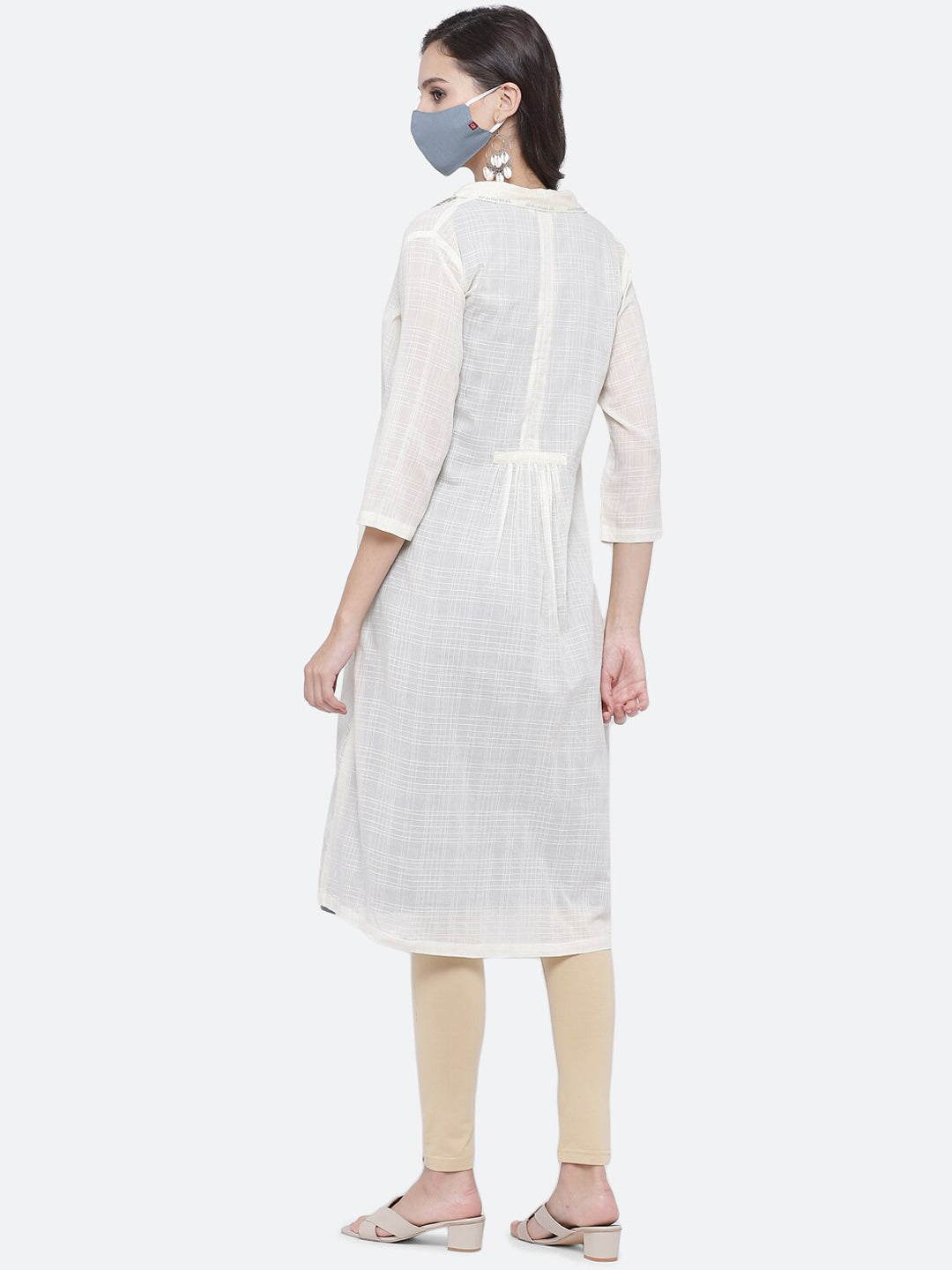Biba Women Blue Cotton Kurta With Mask & Jacket - Distacart