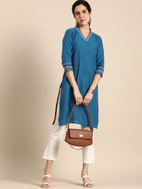 Thumbnail for Sangria Women V-Neck Thread Work Kurta - Distacart