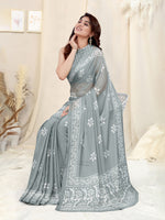 Thumbnail for Kalini Batik Poly Chiffon Block Print Saree With Blouse Piece - Distacart