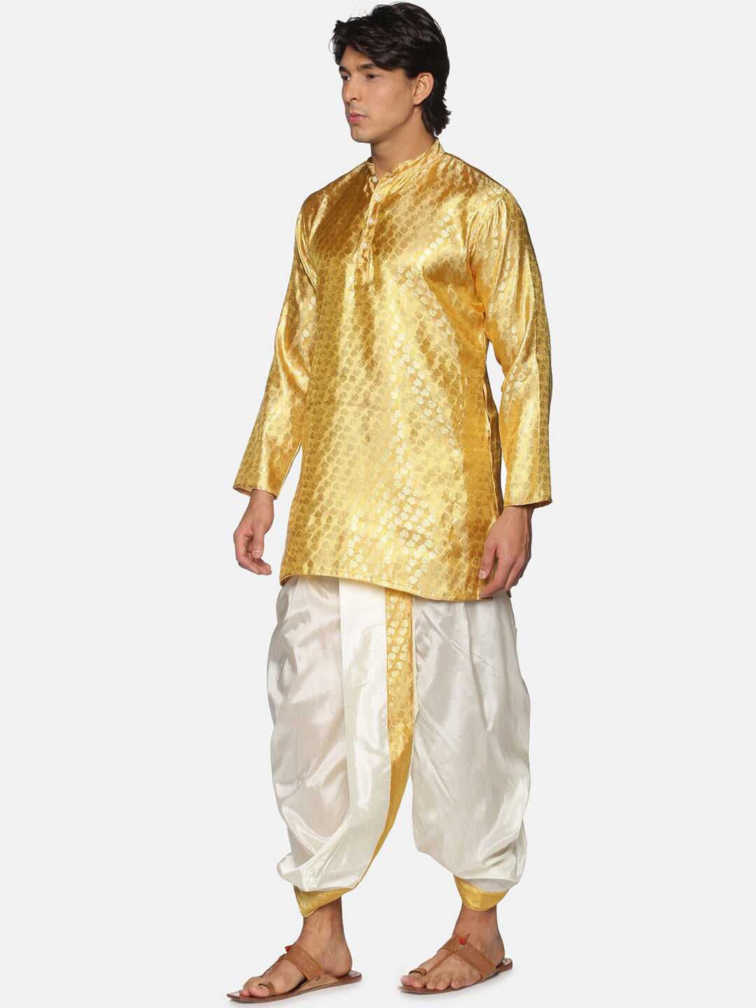 Sethukrishna Men Gold-Toned Ethnic Motifs Woven Design Kurta with Dhoti Pants - Distacart