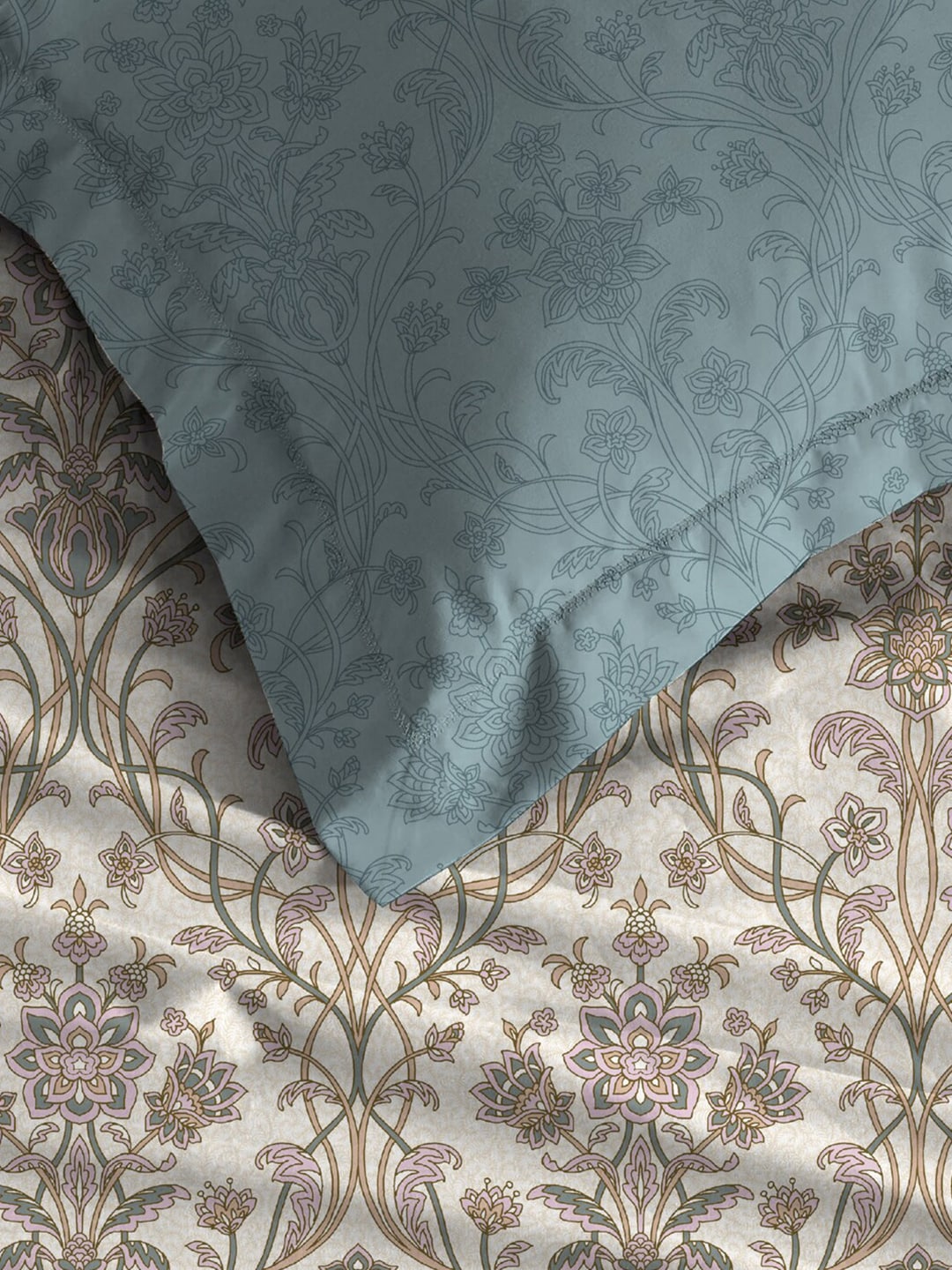 MYTRIDENT Dusk and Dawn Beige Ethnic Motifs Cotton 144 TC Single Bedsheet 1 Pillow Cover - Distacart