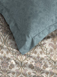Thumbnail for MYTRIDENT Dusk and Dawn Beige Ethnic Motifs Cotton 144 TC Single Bedsheet 1 Pillow Cover - Distacart