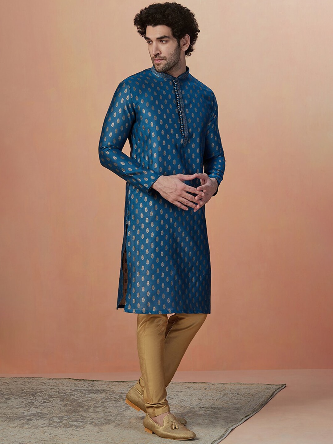 Manyavar Men Ethnic Motifs Printed Full Sleeves Kurta With Churidar - Distacart