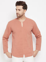 Thumbnail for Even Apparels Brown Pure Cotton Men's Kurta With Slit Neckline - Distacart