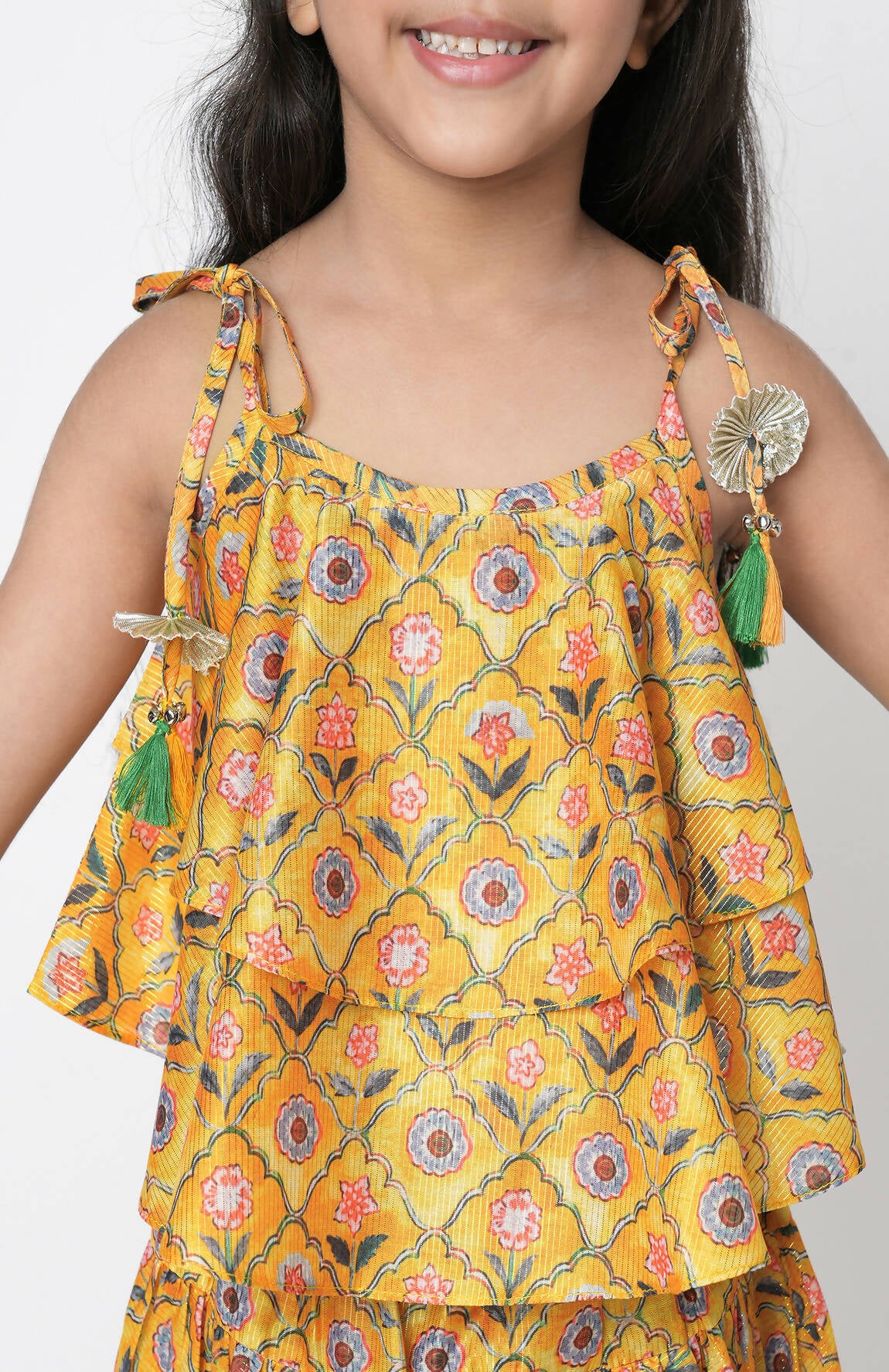 Lil Drama Golden Weaves Yellow Crop Top With Dhoti Co-Ordinate Set - Distacart