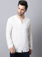 Thumbnail for Even Apparels White Pure Cotton Round Neck Slit Kurta - Distacart