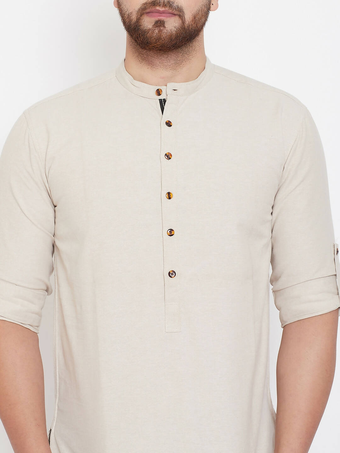 Even Apparels Beige Pure Cotton Men's Kurta With Band Collar - Distacart