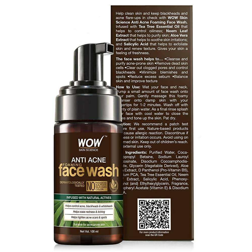 Wow Skin Science Anti Acne Foaming Face Wash - Distacart