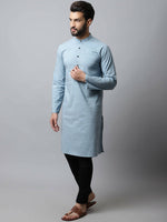 Thumbnail for Even Apparels Blue Color Cotton Pure Cotton Men's Kurta With Side Placket (SLD1156) - Distacart