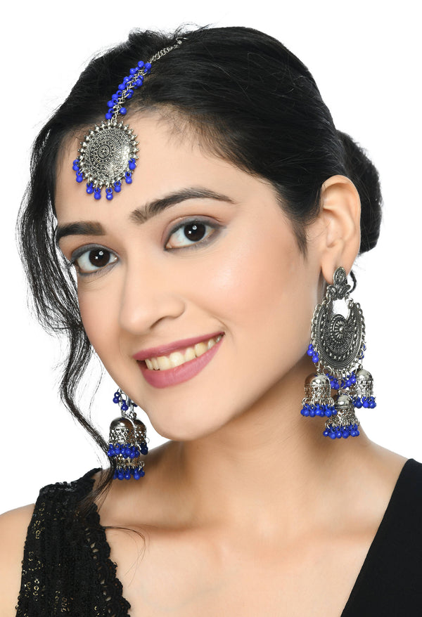 Mominos Fashion Johar Kamal Silver Jhumkas With Maang Tikka Earrings - Distacart