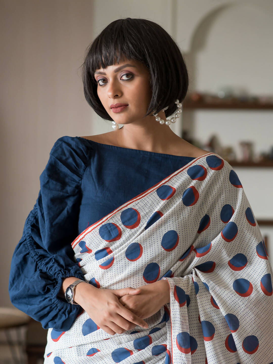 Suta Off White Polka Dots Pure Cotton Saree - Distacart