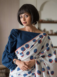 Thumbnail for Suta Off White Polka Dots Pure Cotton Saree - Distacart