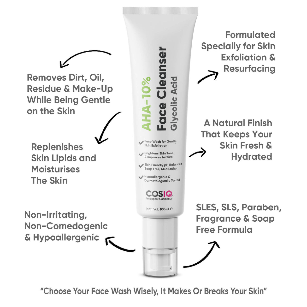 Cos-IQ AHA Glycolic Acid 10% Face Cleanser - Distacart