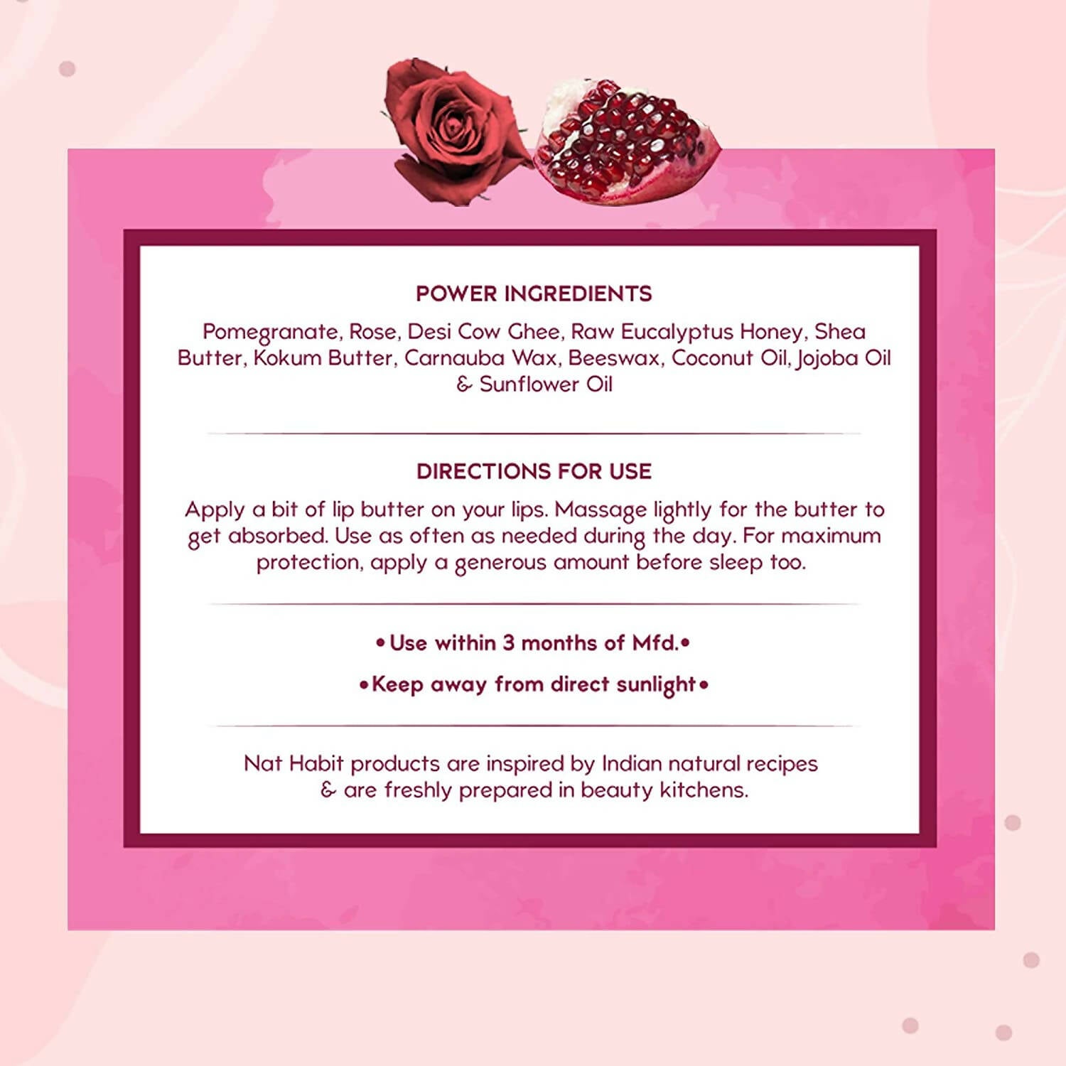 Nat Habit Pomegranate Rose Lip Butter With Ghee And Honey - Distacart