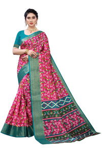 Thumbnail for Vamika Pink & Green Linen Jari Border Saree (JANKI PINK) - Distacart