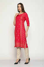 Thumbnail for Maai Rayon Hand Printed Kurta Red - Distacart