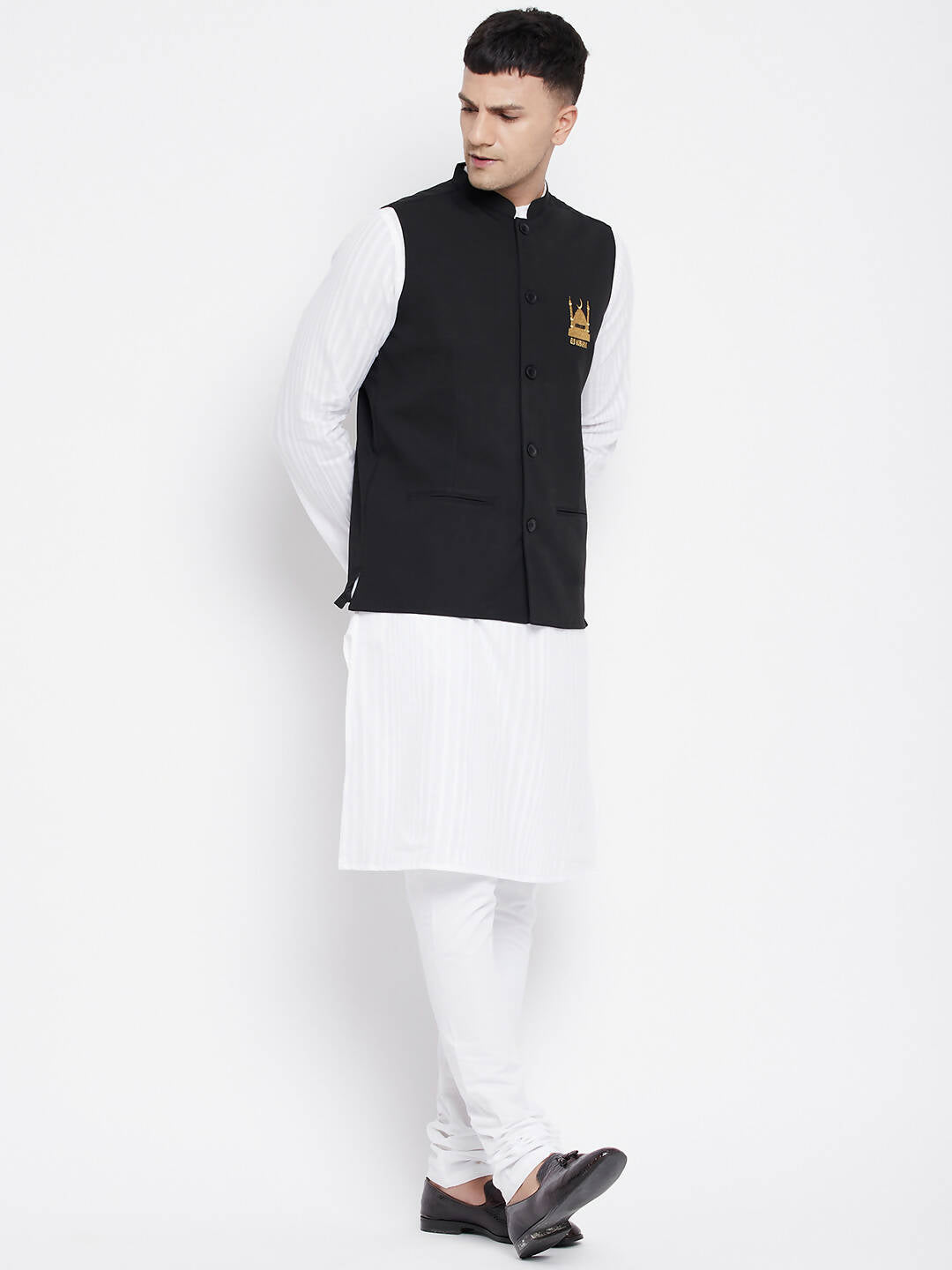 Even Apparels Black Pure Cotton Nehru Jacket With Eid Insignia NJ-PW668-EID - Distacart