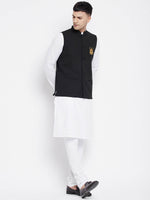 Thumbnail for Even Apparels Black Pure Cotton Nehru Jacket With Eid Insignia NJ-PW668-EID - Distacart