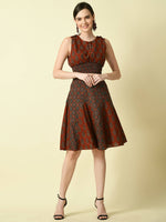 Thumbnail for Myshka Women's Rust Pure Cotton Printed Flared Skirt - Distacart