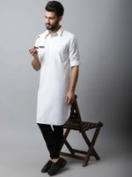 Thumbnail for Even Apparels White Color Pure Cotton Solid Men's Kurta With Shirt Collar (SLD1203) - Distacart