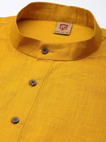 Thumbnail for Manyavar Men Yellow Solid Band Collar Regular Sleeves Straight Kurta - Distacart