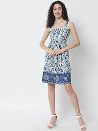 Thumbnail for NOZ2TOZ Blue Floral Printed Dress - Distacart