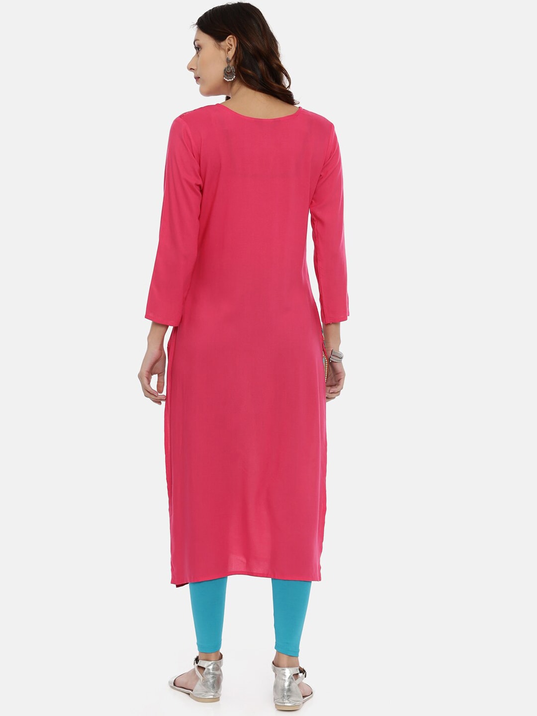 Souchii Pink & Mustard Yellow Printed Straight Kurta - Distacart