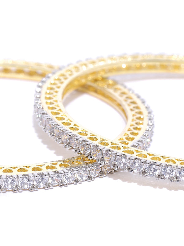 Gold-Plated Alloy Single Line American Diamond Bangle Set - The Pari - Distacart