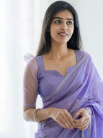 Thumbnail for Mitera Lavender & Silver-Toned Woven Design Zari Saree - Distacart