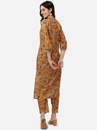 Thumbnail for HERE&NOW Women Mustard Yellow Floral Printed Kurti with Trousers - Distacart