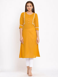 Thumbnail for HERE&NOW Mustard Yellow & White Ethnic Motifs Embroidered Straight Kurta - Distacart