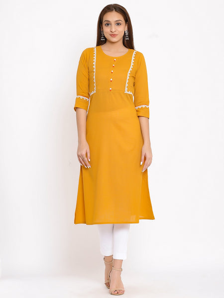 HERE&NOW Mustard Yellow & White Ethnic Motifs Embroidered Straight Kurta - Distacart