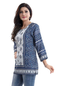 Thumbnail for Snehal Creations Stylista Indigo Blue Summer Cool Printed Tunic Top