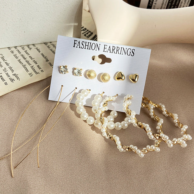 Gold-Plated Alloy Set Of 6 Designer Earrings - The Pari - Distacart