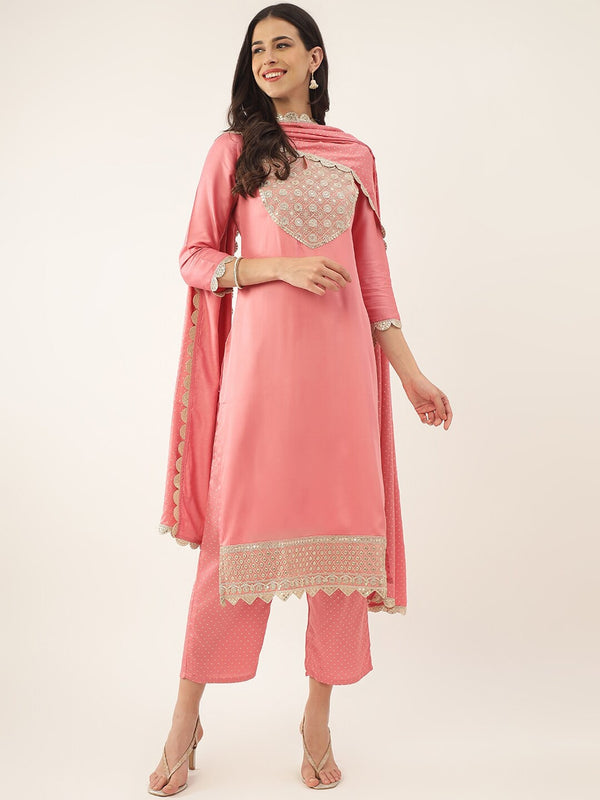 Khushal K Ethnic Motifs Yoke Design Sequinned Kurta with Trousers & Dupatta - Distacart