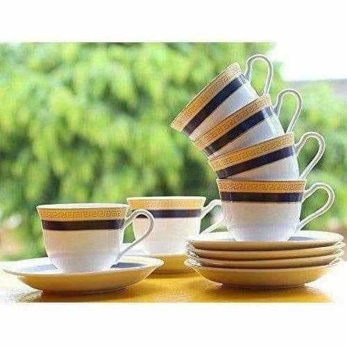 Classical Golden Border Cup Set with Saucer, Set of 12, 200ml - Distacart