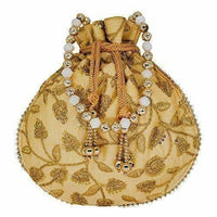 Thumbnail for Ethnic Silk Potli bag Clutch Batwa Pouch with Embroidery and Metal Bead work Gift For Women - Distacart