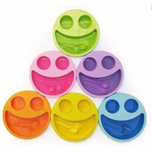 Multicolor Cute Big Smiley Plates for kids with Fork and Spoon - Distacart