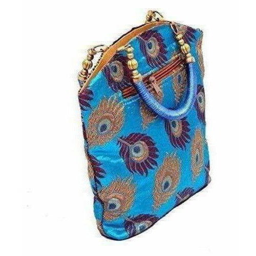 Peacock Print Hand Embroidered Mini Women Handbag - Best For Wedding, Party, Return Gift (Blue) - Distacart