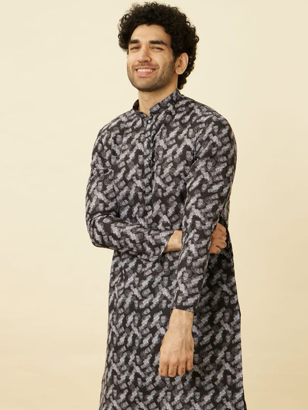 Manyavar Black Panther Printed Mandarin Collar Kurta and Churidar - Distacart