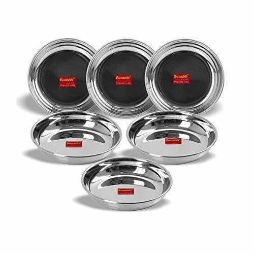 Stainless Steel Heavy Gauge Small Halwa Plates with Mirror finish - Set of 6pc - Distacart