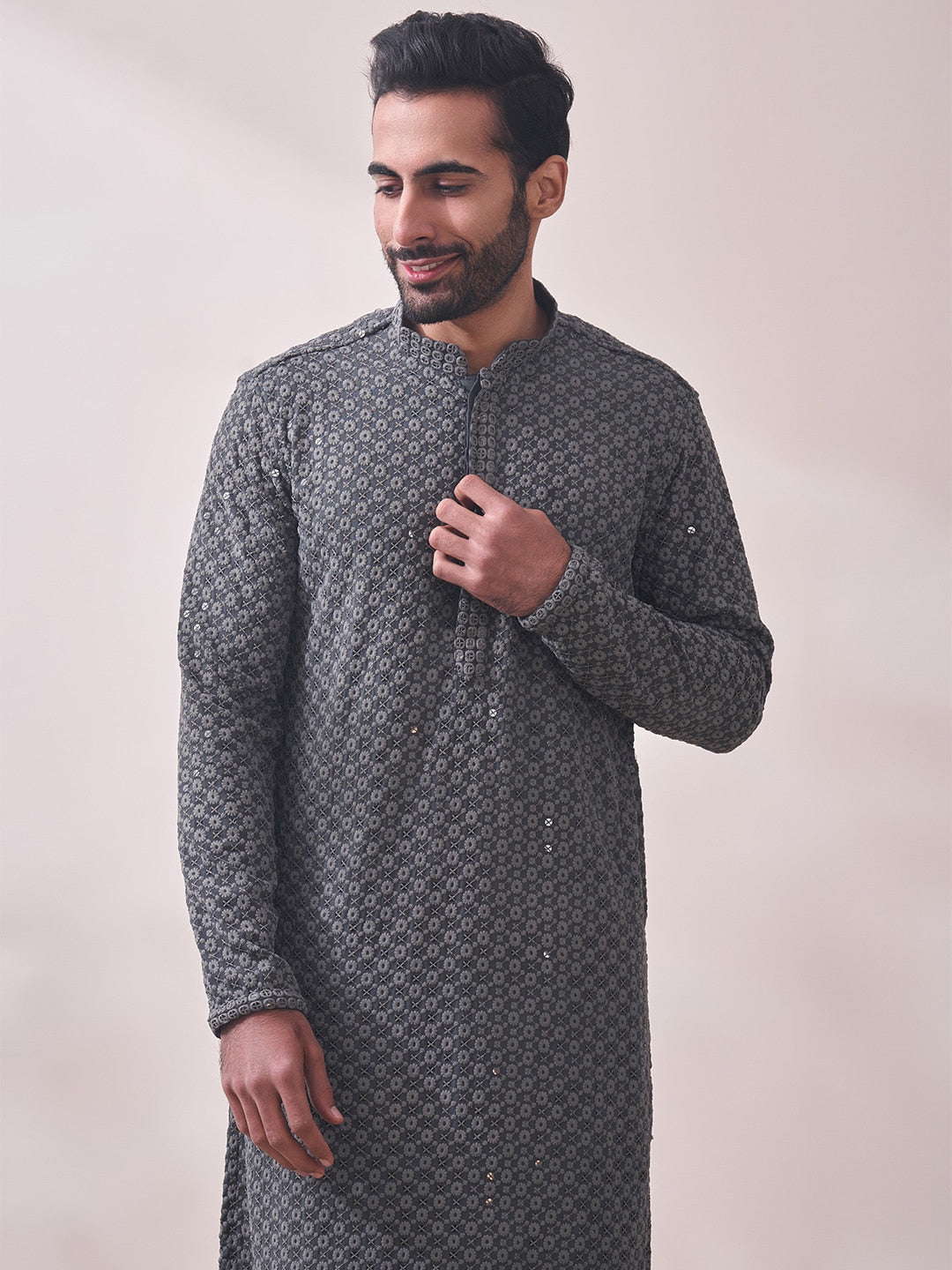 Manyavar Men Floral Embroidered Kurta with Pyjamas - Distacart