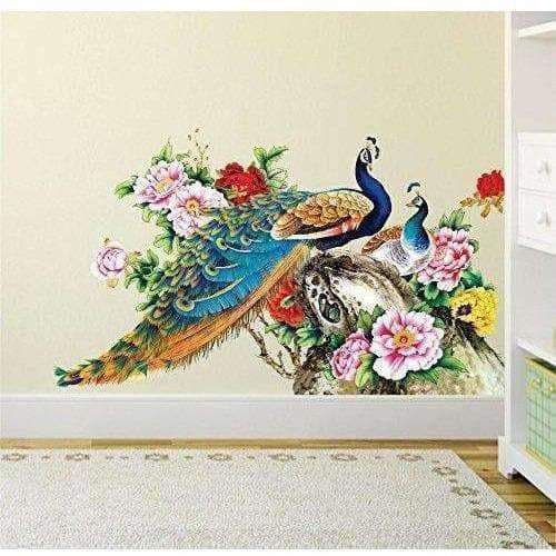 Multi color Peacock Birds Nature Wall Sticker - Model 2 - Distacart