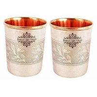 Thumbnail for Embossed Design Steel Copper Glass Tumbler (250ml) - Set of 2 - Distacart