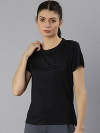 Thumbnail for MKH Women Black Typography Dri-FIT Polyester Round Neck Sports T-shirt - Distacart