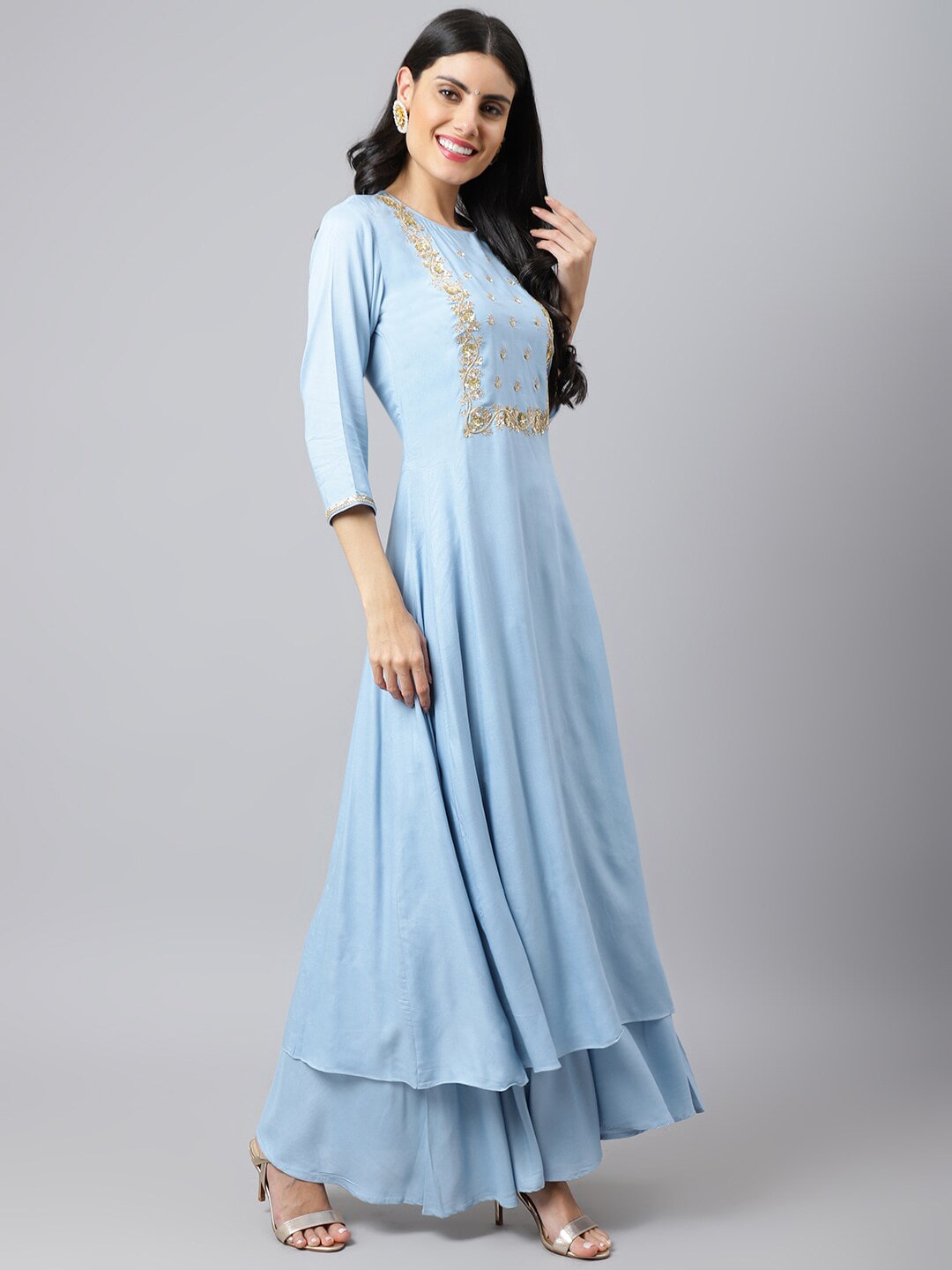 Khushal K Ethnic Motifs Yoke Design Zari Sequined Anarkali Kurta with Palazzos - Distacart