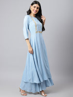 Thumbnail for Khushal K Ethnic Motifs Yoke Design Zari Sequined Anarkali Kurta with Palazzos - Distacart