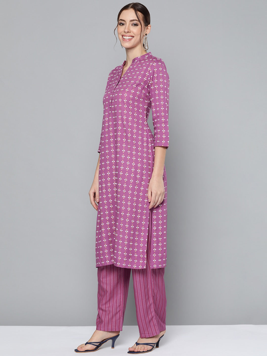 HERE&NOW Women Purple Printed Regular Kurta with Palazzos - Distacart