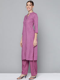 Thumbnail for HERE&NOW Women Purple Printed Regular Kurta with Palazzos - Distacart